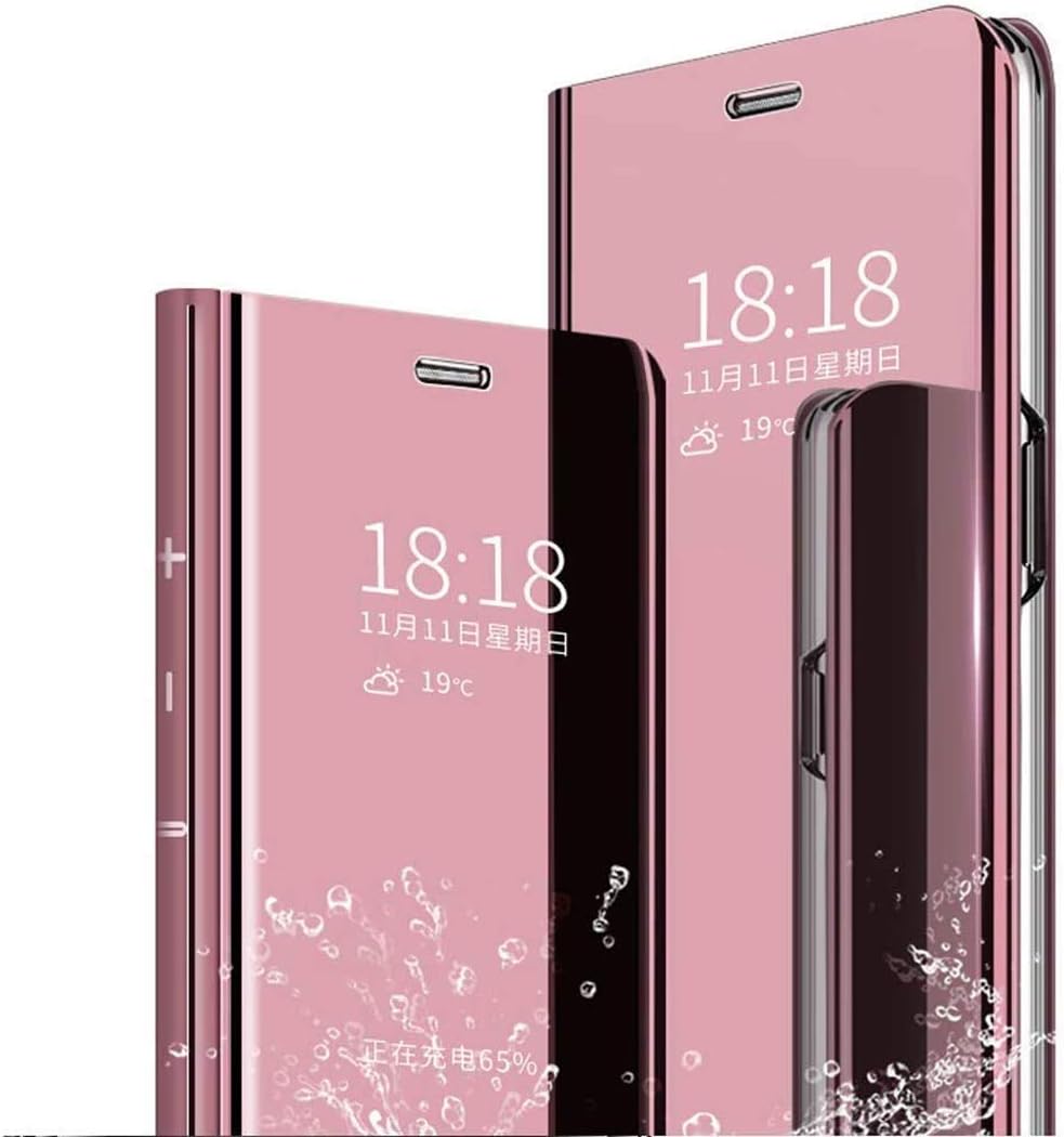 Anyos Compatible with Galaxy S10 5G Mirror case, Translucent Clear View Electroplate Flip Stand Luxury Case Cover for Samsung Galaxy S10 5G 6.7Inch (Rose Gold)
