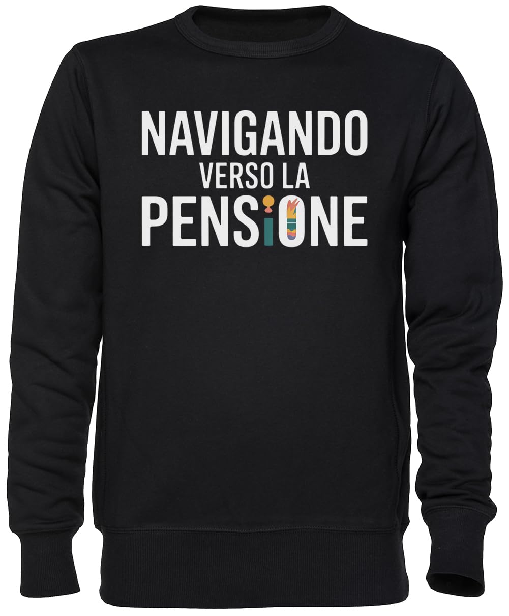 Navigando Verso La Pensione Nero Felpa Maglione Unisex Uomo Donna Black Unisex Jumper