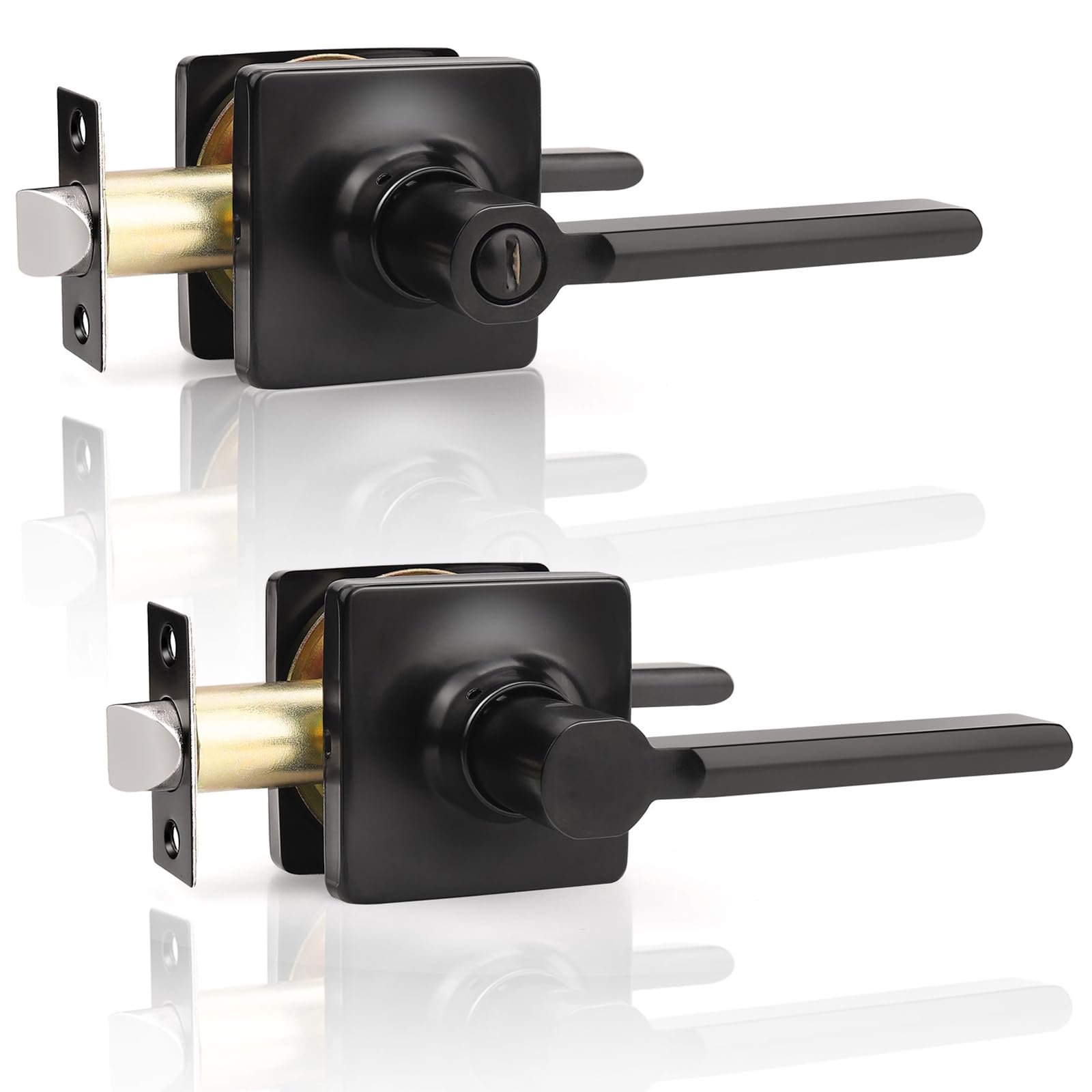 GOBEKOR Black Door Handles Interior with Lock 6 Pack