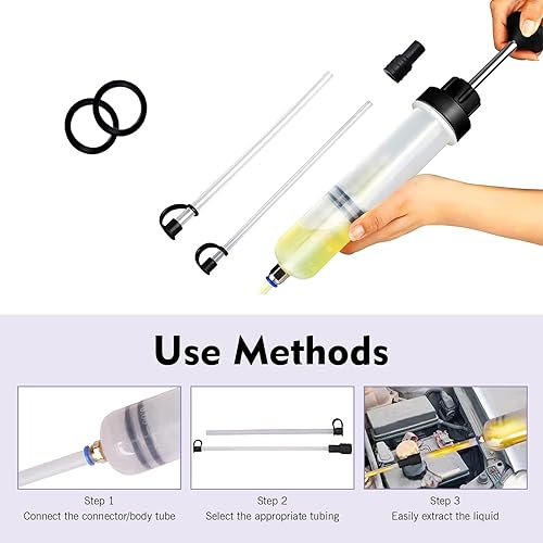 Miniatura 6 de Bomba extractora de líquidos automotriz de 200 cc, potente jeringa de cambio de aceite manual con 2 tubos de succión de repuesto, herramienta de