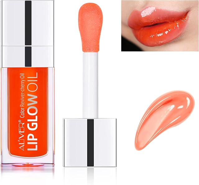 Plumping Lip Oil, Hydrating Lip Gloss Tinted Lip Balm Lip Care Transparent Toot Lip Oil, Long Lasting Nourishing Lip Glow Oil Non-sticky Big Brush Head Glitter Shine Primer Lip Tint (#1 Raspberry)