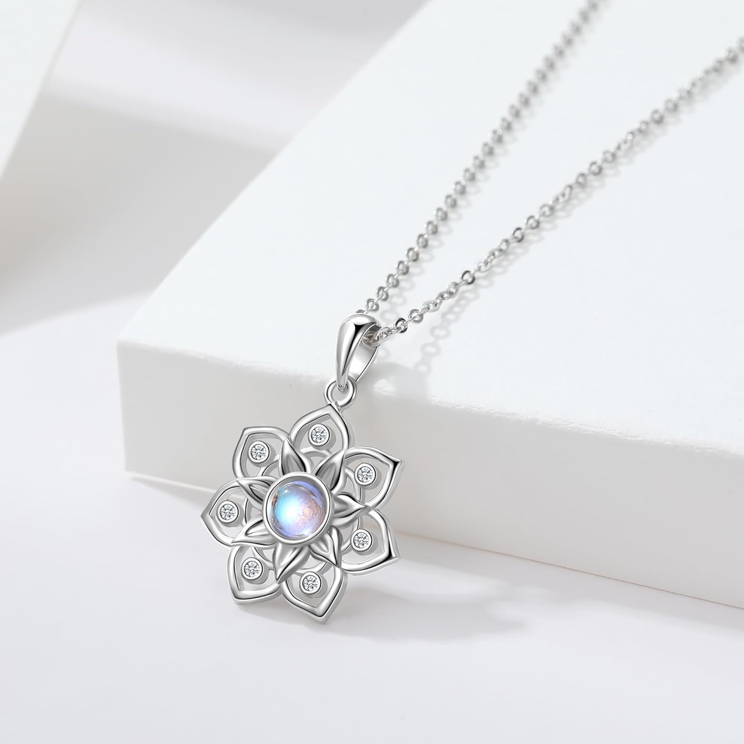 Lotus Yoga Chakra Moonstone Pendant Necklace S925 Sterling Silver Necklace Yoga Gifts for Sister Daughter Women - Image 2