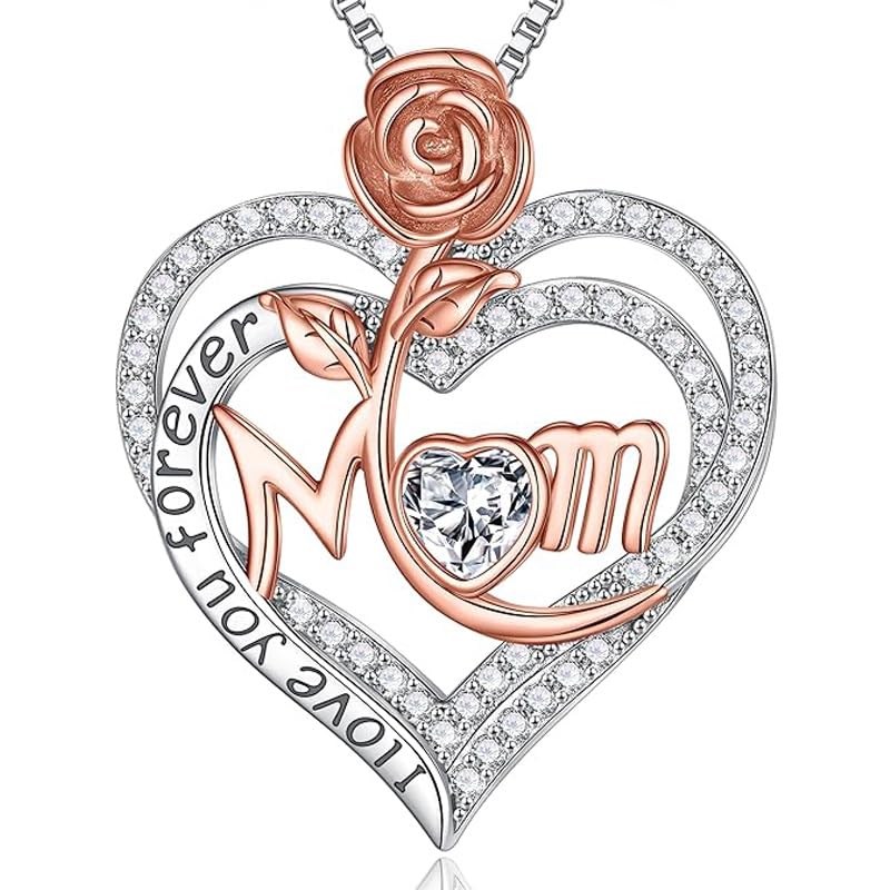- Rose Birthstone Gifts for Mom, S925 Sterling Silver Rose Heart Pendant Birthstone Necklace Mothers Day Valentines Day Christmas Birthday Jewelry Gifts for Mom