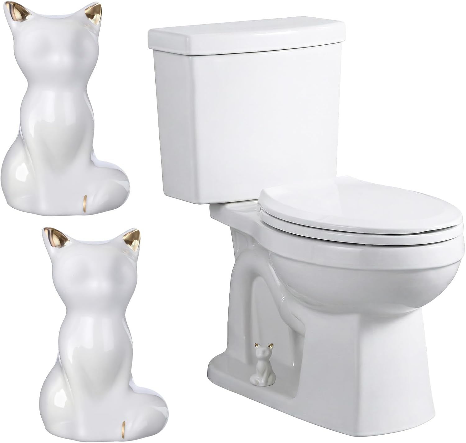 Cat Toilet Bolt Covers Toilet Bolt Caps Decorative 2 Pack Decorative Toilet-Bolt Covers Ceramic Toilet-Bolt Cover Easy Installation White