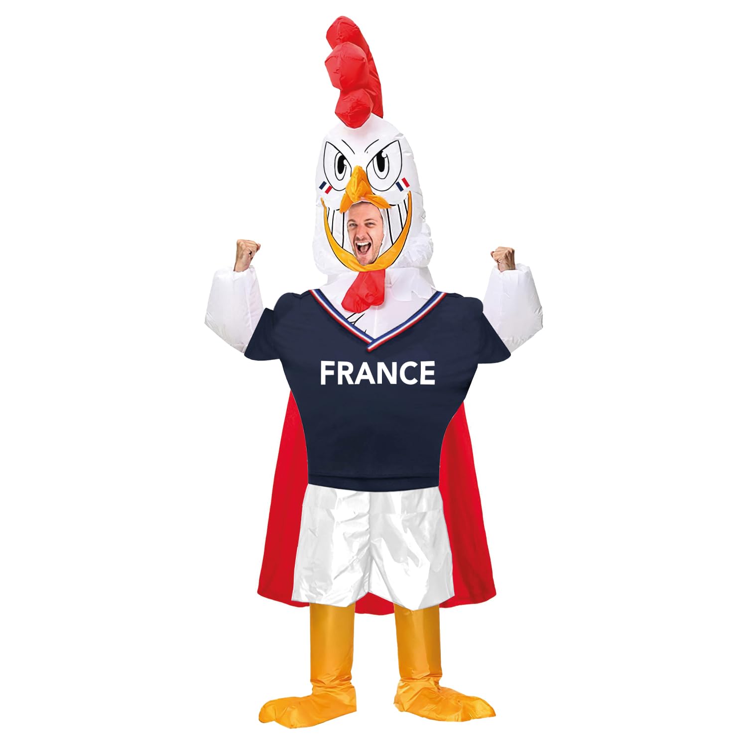 AirSuit® Déguisement Gonflable Supporter Coq Français | Costume Insolite taille Adulte | En Polyester très Résistant - Agréable à Porter | Système de Gonflage Inclus | OriginalCup®