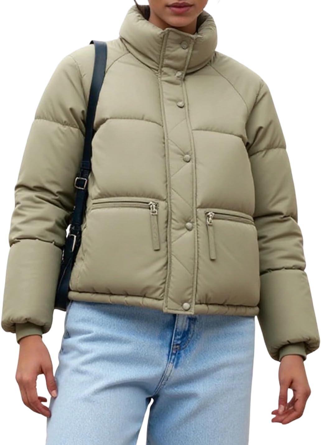 hathne Women's Cropped Puffer Jacket Winter Warm Puffy Quilted Lightweight Jackets Coats