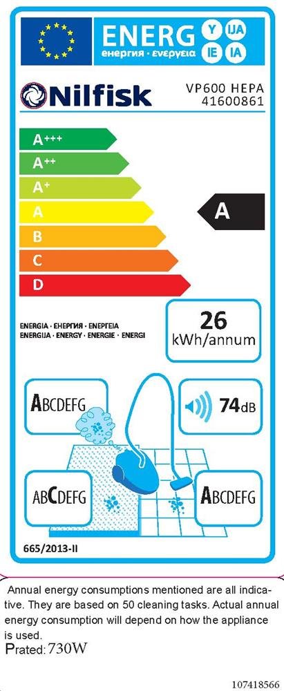 Nilfisk Aspirateur à Sec VP600 HEPA STD 3 EU (pour hôtels/Bureaux/Restaurants, Puissance d'aspiration (W) 730/330, avec Filtre et Sac filtrant, régulation de Vitesse à 2 Niveaux 41600861