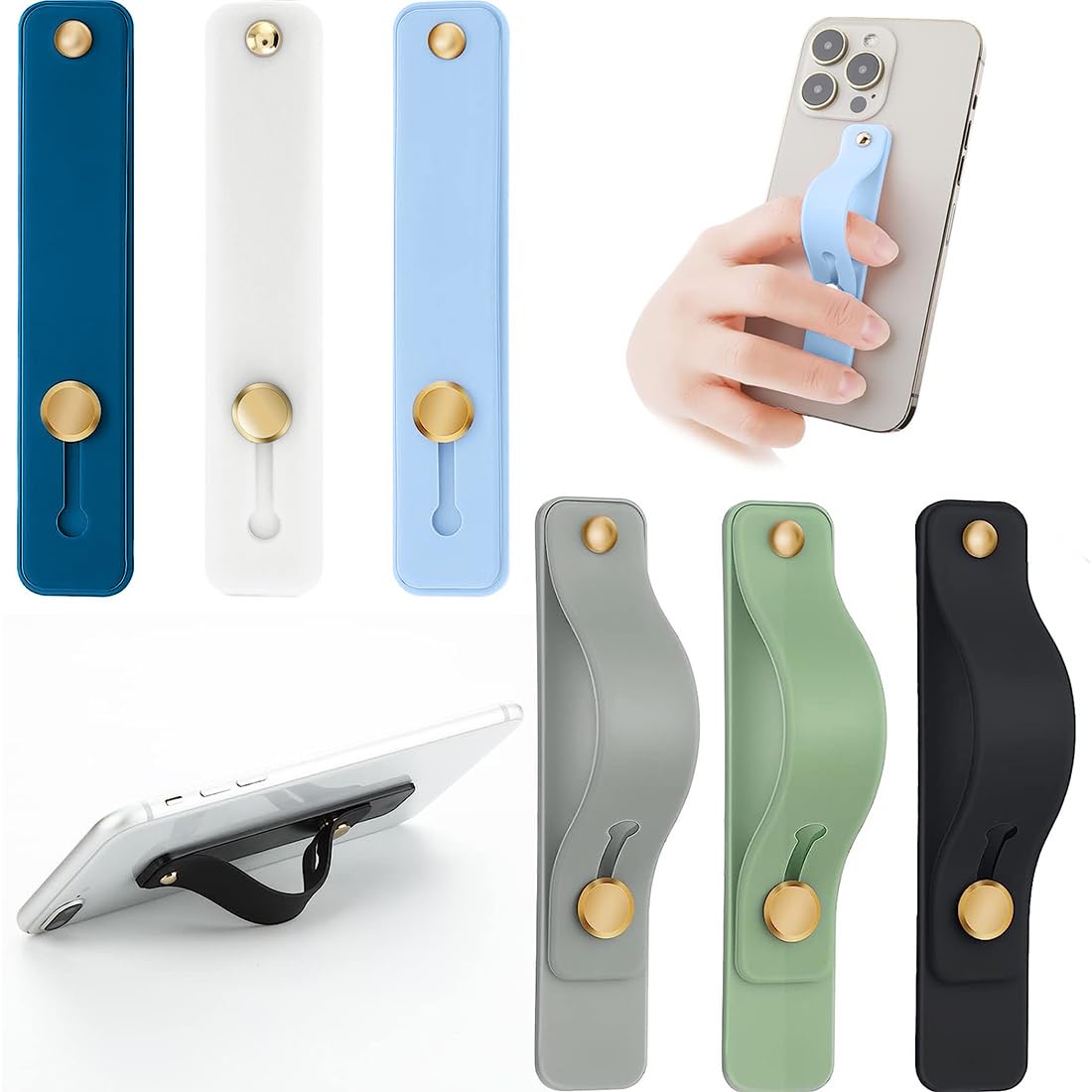 Set 6 Supporti per cellulare da dito con cinturino in silicone, porta telefono telescopico per una presa sicura e facile(6 colori)