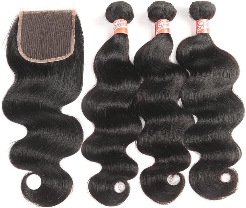 ヘアエクステンション ボディウェーブ3バンドル閉鎖と閉鎖付き人間の髪の束 人間の髪の毛の束 (Size : 16 18 20 Clo