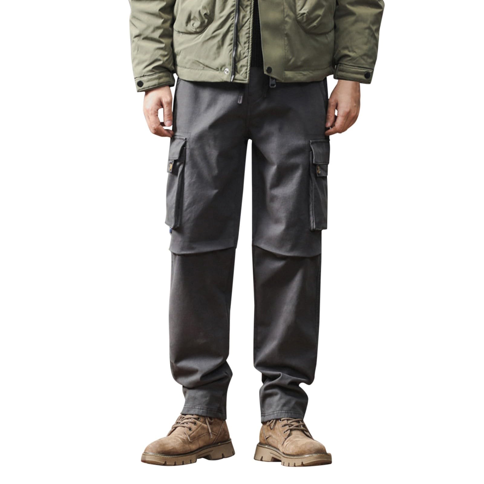 Pantalones de mezclilla de algodón de ajuste relajado para hombre, pantalones de mezclilla de pierna recta con bolsillos con cordón, ropa de calle casual retro (S-6XL)