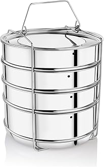 Stainless Steel Cooker Separator | Suitable for 12 Litres Prestige Deluxe Plus Outer Lid Pressure Cookers |4 Containers with Lifter | Dimension 16x16x27 cm