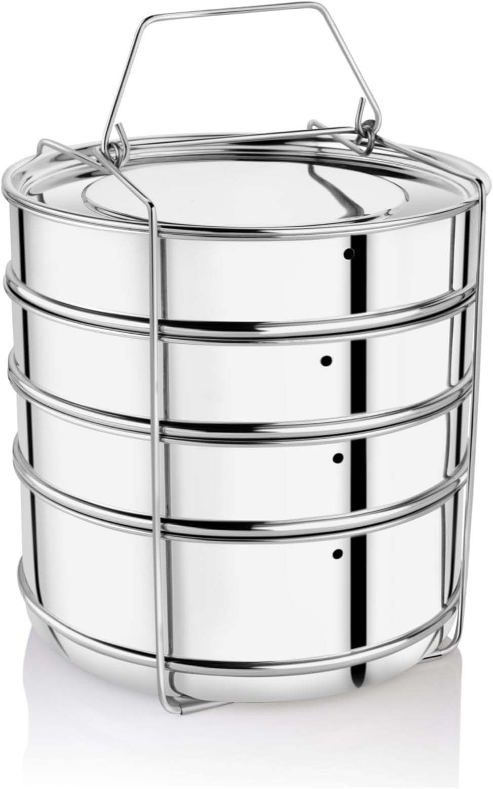 Embassy Stainless Steel Cooker Separator | Suitable for 12 Litres Prestige Deluxe Plus Outer Lid Pressure Cookers |4 Containers with Lifter | Dimension 21.5x21.5x21 cm