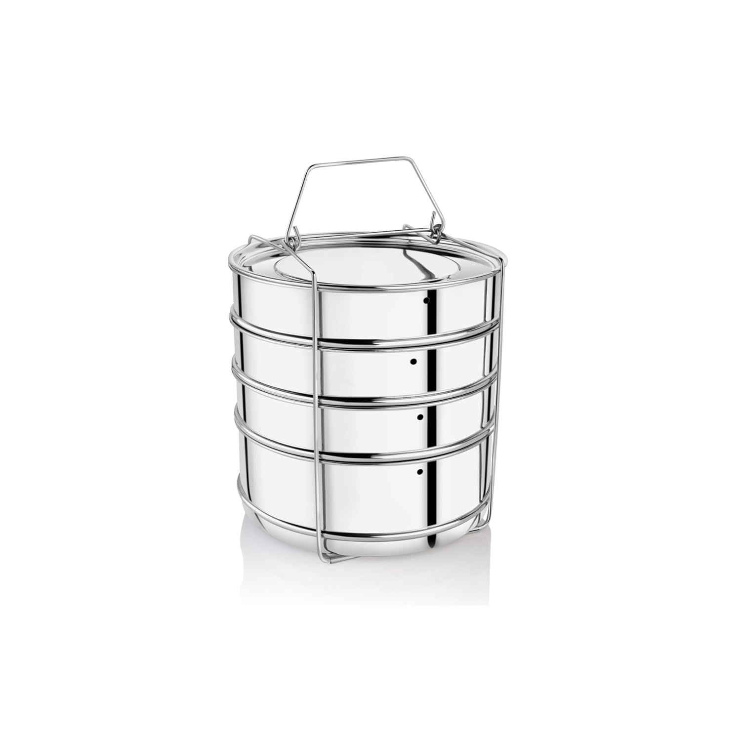 Embassy Stainless Steel Cooker Separator | Suitable for 12 litres Pigeon Outer Lid Pressure Cookers | 4 Containers with Lifter | Dimension – 16x16x27 cm