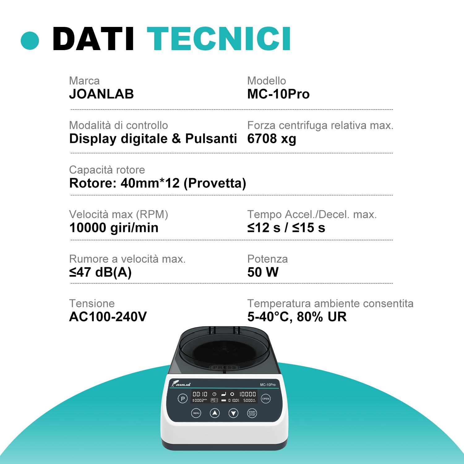 JOANLAB Microcentrifuga ad Alta Velocità 10000 RPM, Display LCD - con Rotore Micro (40mm, Φ1.5mm) e Rotore per Tubi 0,2/0,5/1,5/2ml, per Laboratorio