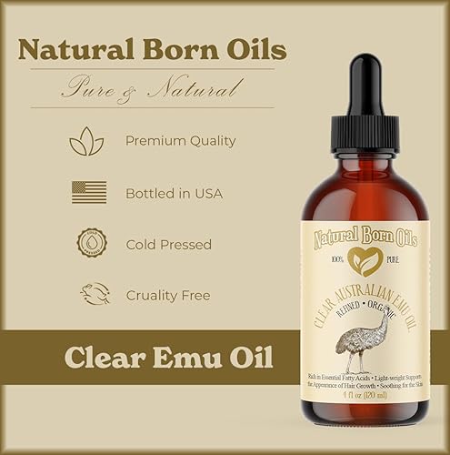 Miniatura 3 de Natural Born Oils Aceite de emú ultra transparente, 16 onzas, orgánico, totalmente refinado, rico en nutrientes, hidratante intenso para la piel,