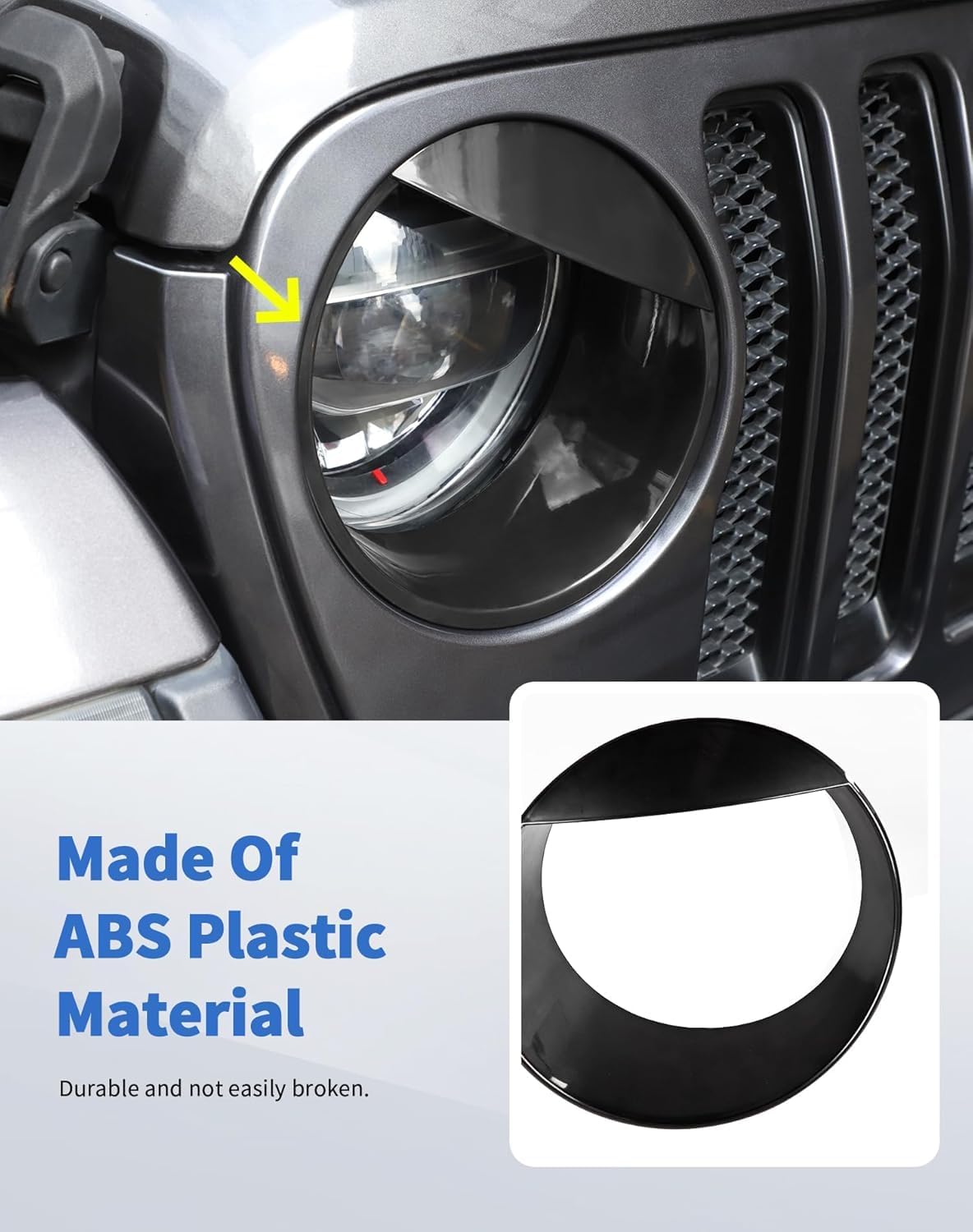 Angry Eyes Headlight Trim Cover for 2018-2024 + Jeep Wrangler JL Gladiator JT, Front Headlight Headlamp Frame Ring for Jeep Exterior Accessories(Fit for Sport, Sport S)