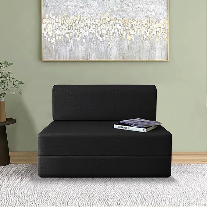Grandpaws Home Multi-Functional Single Sofa Bed – Fabric Finish with Cushion | 3' x 6' ft | Great for Home & Office Spaces (Black)