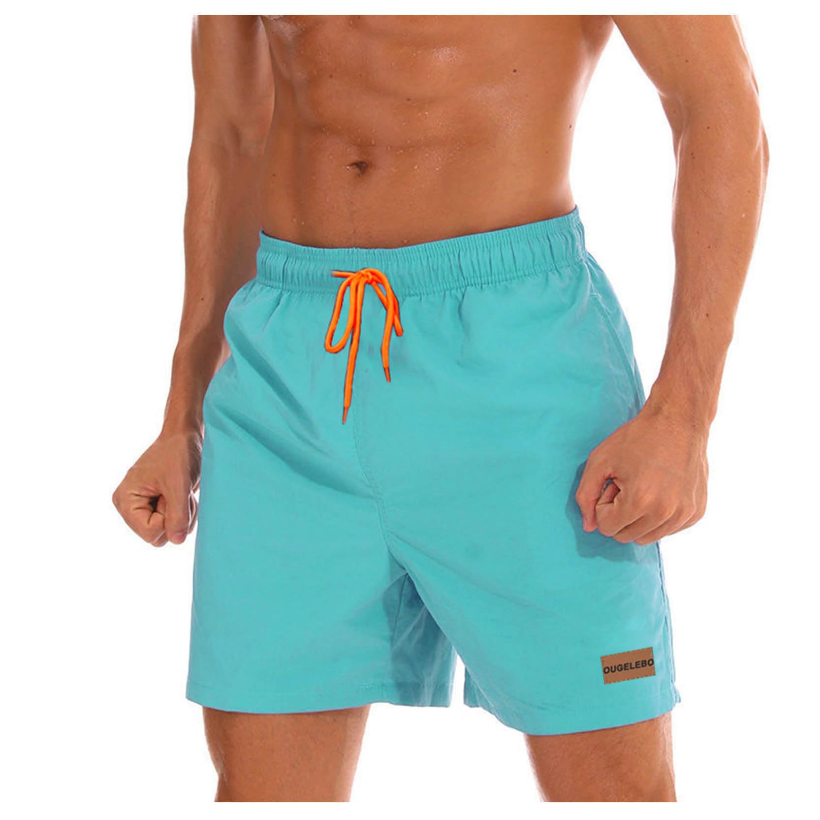 Ougelebo Badehose Herren Badeshorts Herren Kurz Schnelltrocknend Männer Schwimmhose Strandshorts Beach Swim Shorts Trunks Men Blauer See M