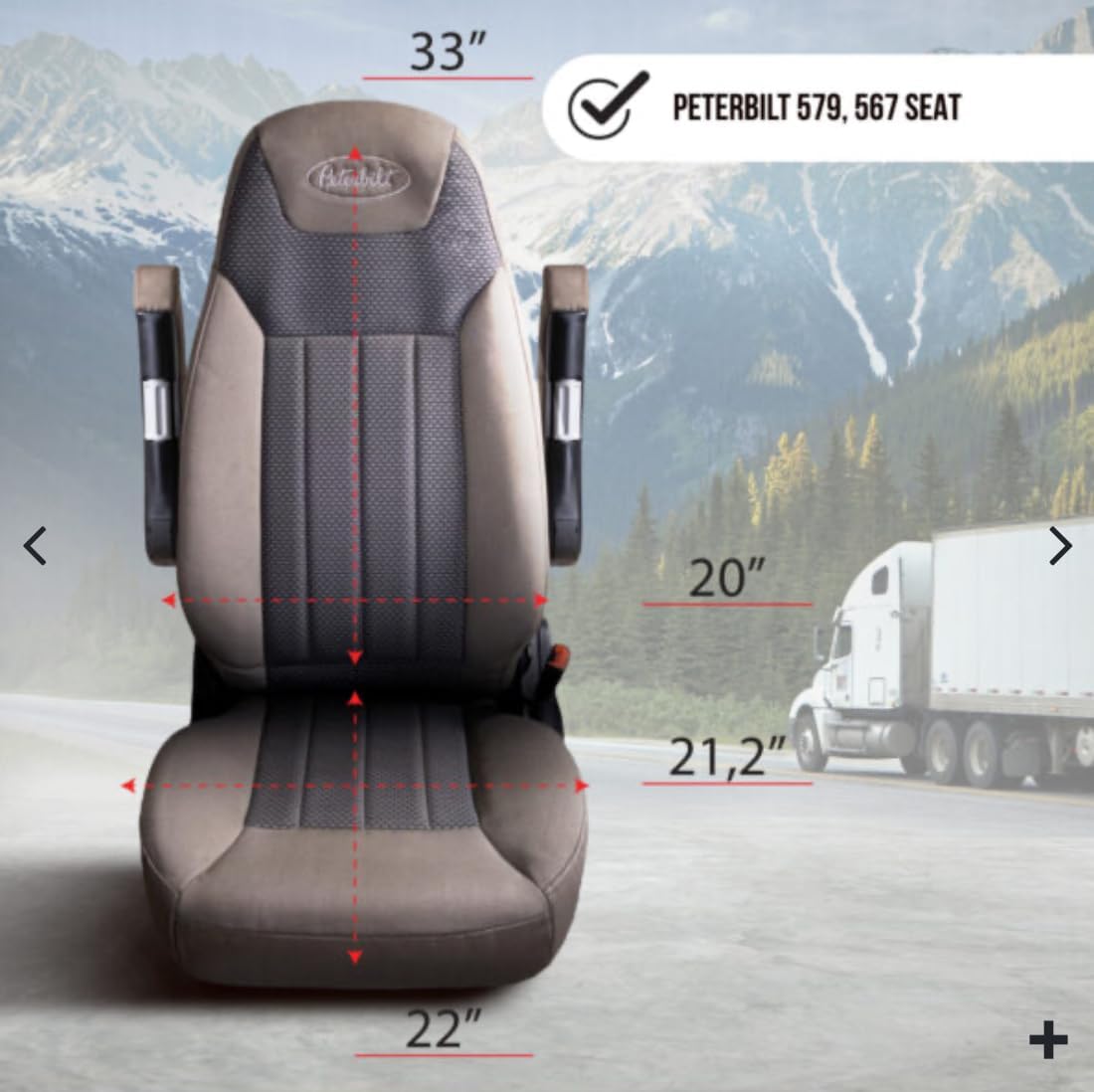 Seat Cover – Compatible with Peterbilt 579 & 567 OEM Stock Seats – Black Faux Leather with Grey Stitching, Custom Fit, Durable, Easy Install, Four-Season Protection (Black/Black)