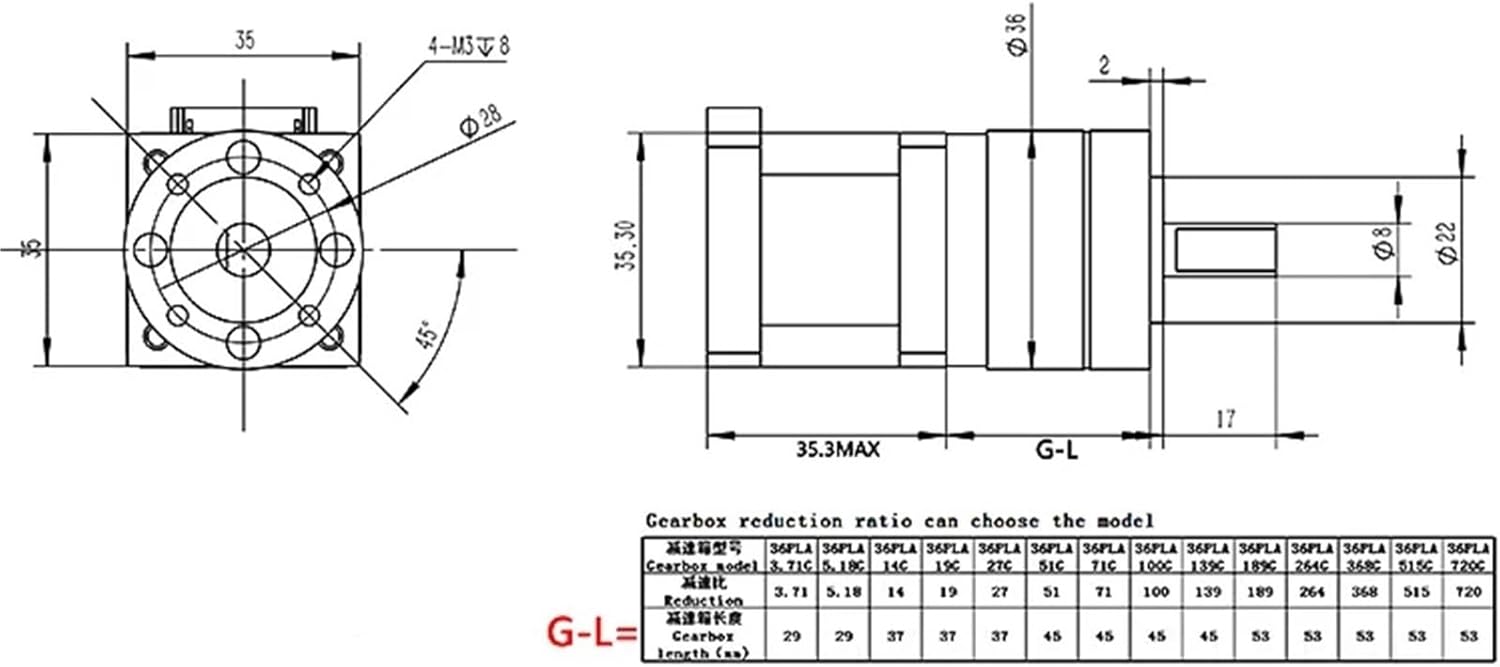 5 Pcs 14 Stepper Motor Ratio14-1 19-1 27-1 51-1 71-1 Stepper Motor 14HS3512-PG Extruder Gear 35 Motor Optional Planetary(Ratio 720-1)