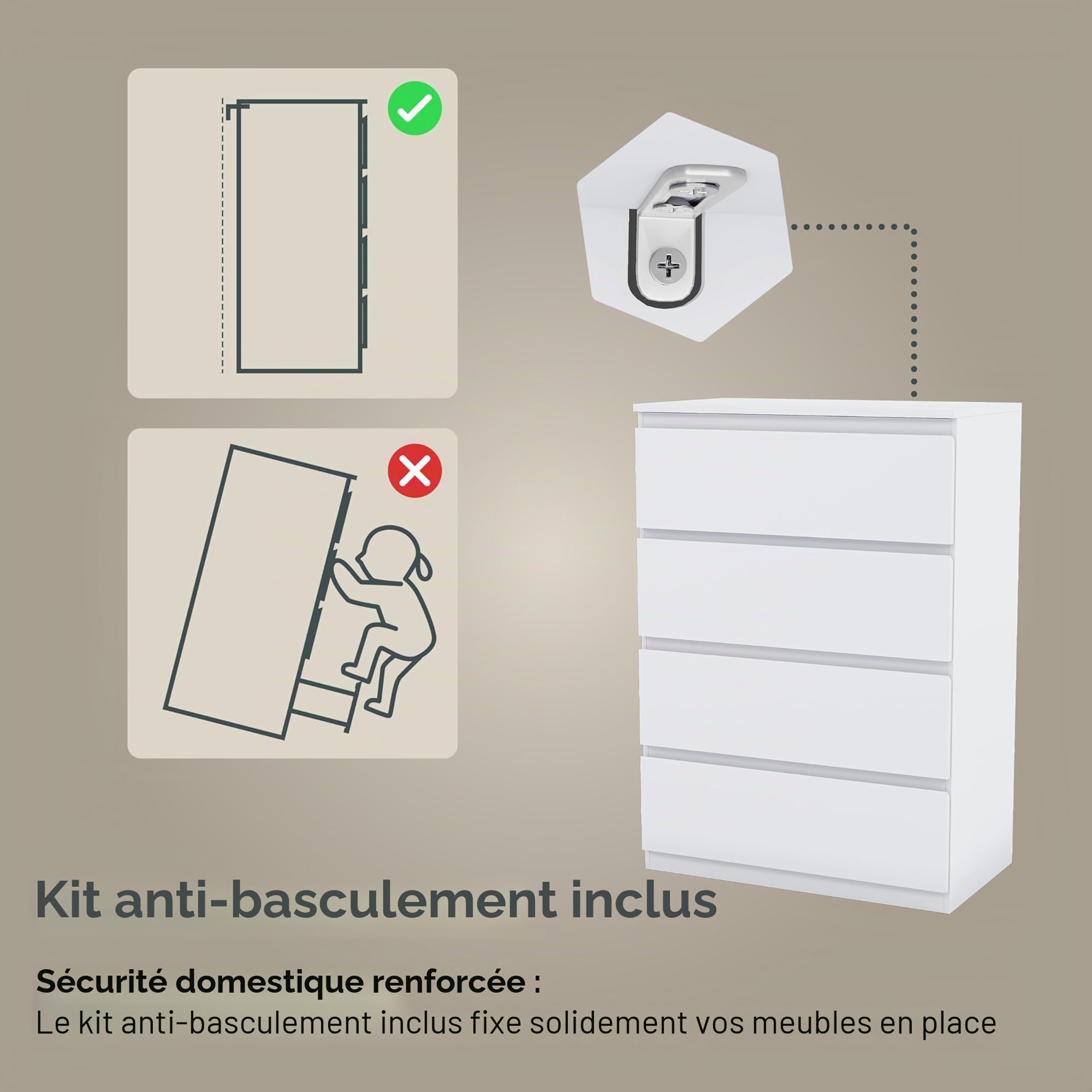 Vida Designs Denver Commode à tiroirs (Blanc, 4 tiroirs)