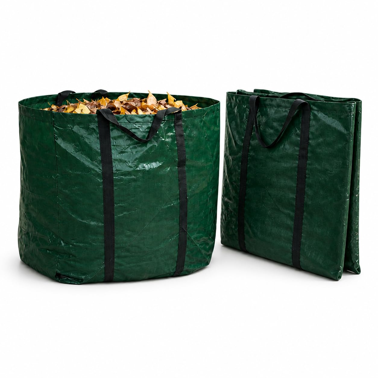 2 Pack Garden Waste Bags 55L, Reusable Heavy Duty Garden Sacks with Handles, Showerproof Leaf Bags for Grass Clippings, Weeds & Garden Debris (48X41X48CM)