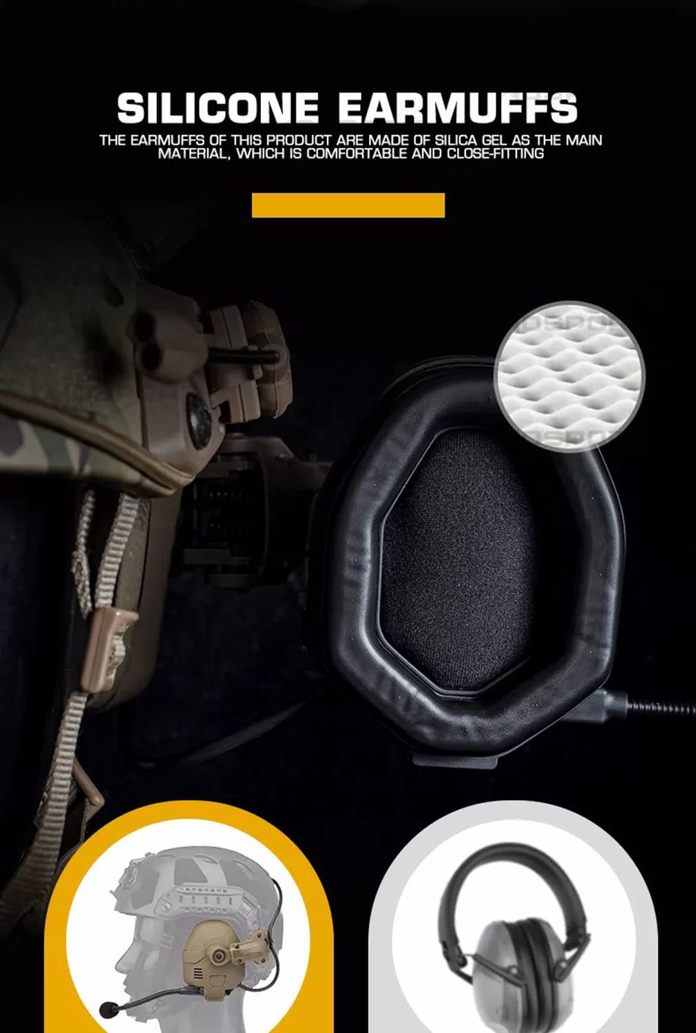 Cuffie antirumore elettroniche con Bluetooth, Cuffie tattiche per Casco, paraorecchie di Sicurezza con riduzione Attiva del Rumore, Protezione dell'Udito per la Caccia,Black