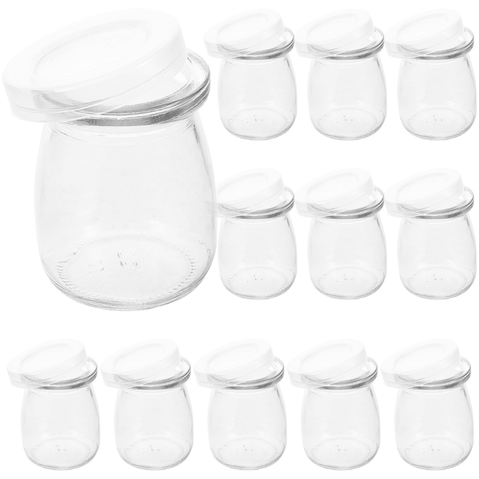 VOSAREA 12 Pots à Yaourt en Verre avec Couvercles, 100 Ml, Lot de 12, Design Polyvalent et Facile à Nettoyer, pour Usage Quotidien Cuisine