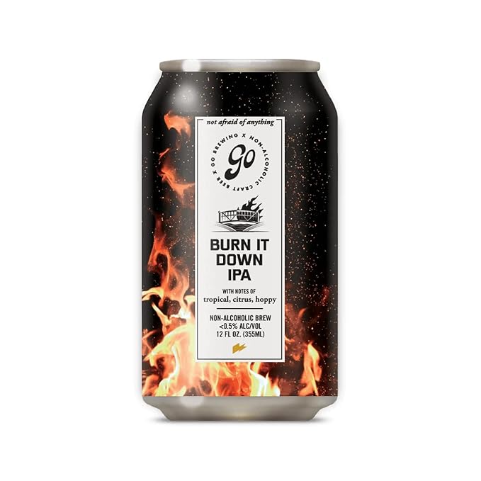 Go Brewing Non Alcoholic Beer, Burn it Down IPA, Low