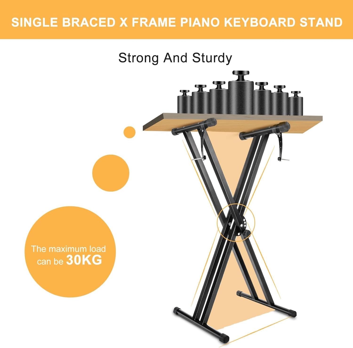 KingSaid Support pour clavier réglable en hauteur de 49 cm à 97 cm, pliable, type X, double renfort, pour claviers et pianos numériques (Barres parallèles)