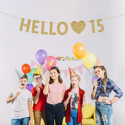Miniatura 8 de Cartel dorado de feliz cumpleaños número 15, decoración de fiesta de niño o niña de 15 años, suministros