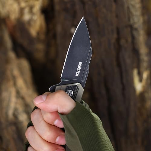 Miniatura 8 de Dispatch Navaja de bolsillo plegable de acero inoxidable 8Cr, con mango G10, hoja de óxido negro y práctico clip de bolsillo para exteriores,