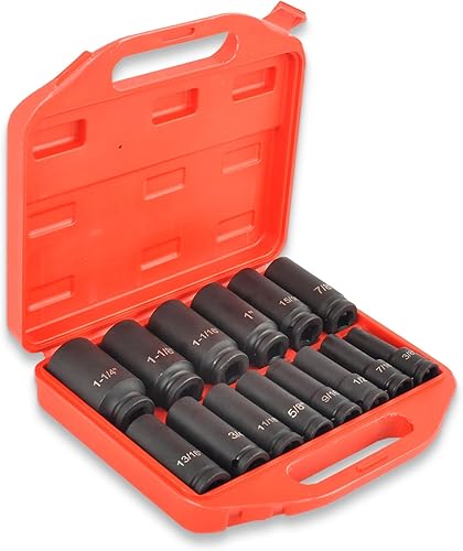 Juego de llaves de impacto de 12", juego de impacto de 14 piezas, 6 puntos, dados de impacto estándar, tamaños SAE (38,716, 12, 916, 58, 1116, 34, disponible en Yaxa Peru