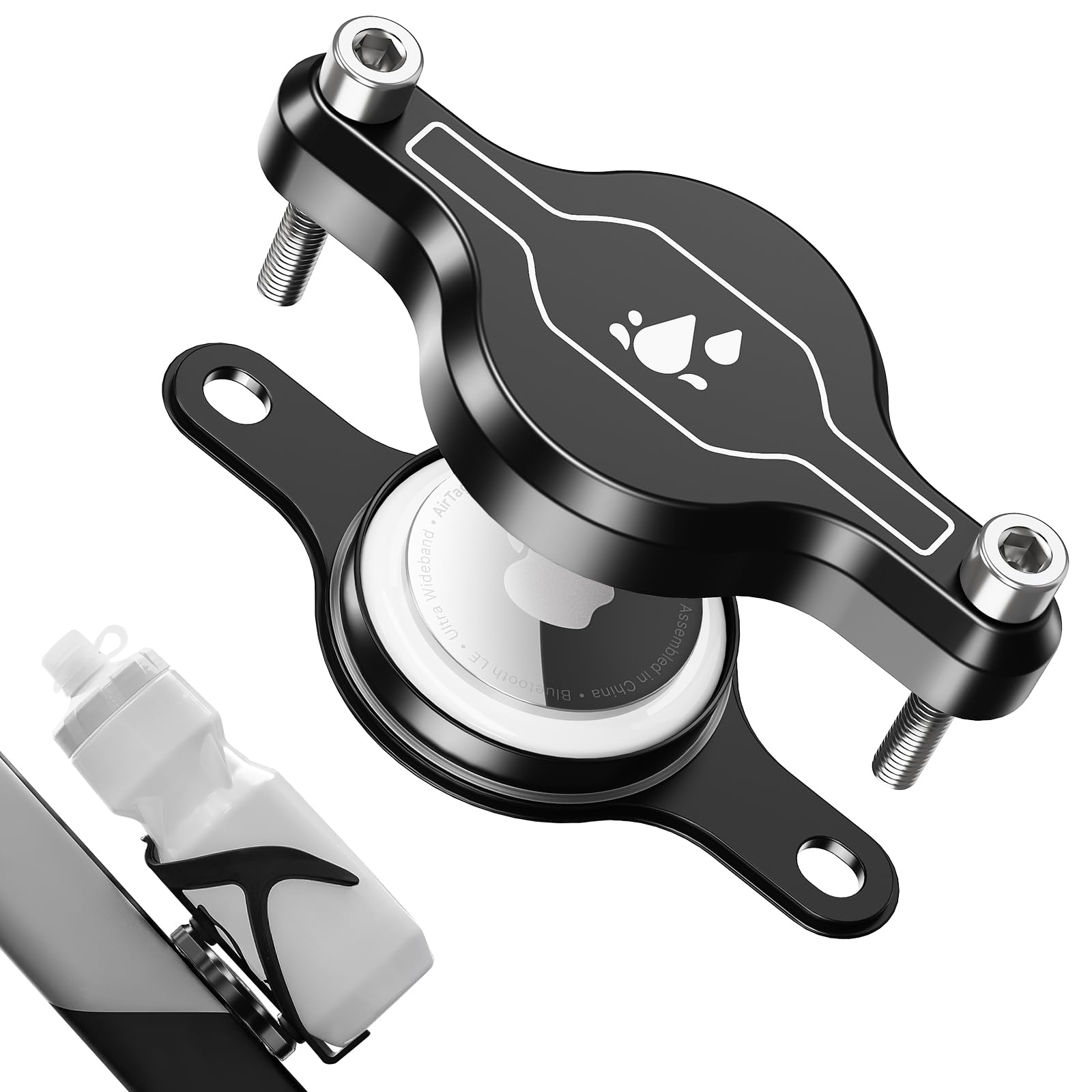 Airtag Bike Mount, Airtag Holder Hidden Apple AirTag Under Bicycle Bottle Cage, Bike GPS Tracker, Aluminum Alloy, Anti-Theft, Lightweight