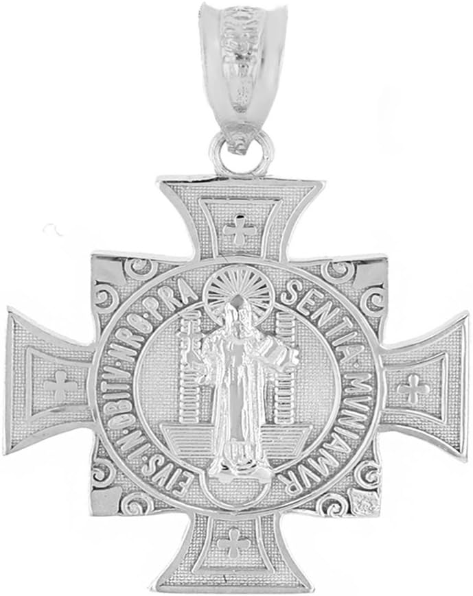 Claddagh Gold 925 Sterling Silver Saint Benedict Maltese Cross Religious Charm Pendant (1.06")