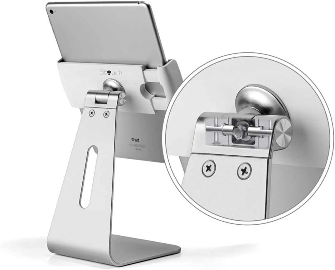 Tablet Holder Stand, Stouch 360° Rotatable Aluminum Desktop Holder Mount Compatible for 7-13 inch Galaxy Tab S8, iPad Pro/Air/Mini,Nexus, Surface Pro 4 Kiosk POS Silver