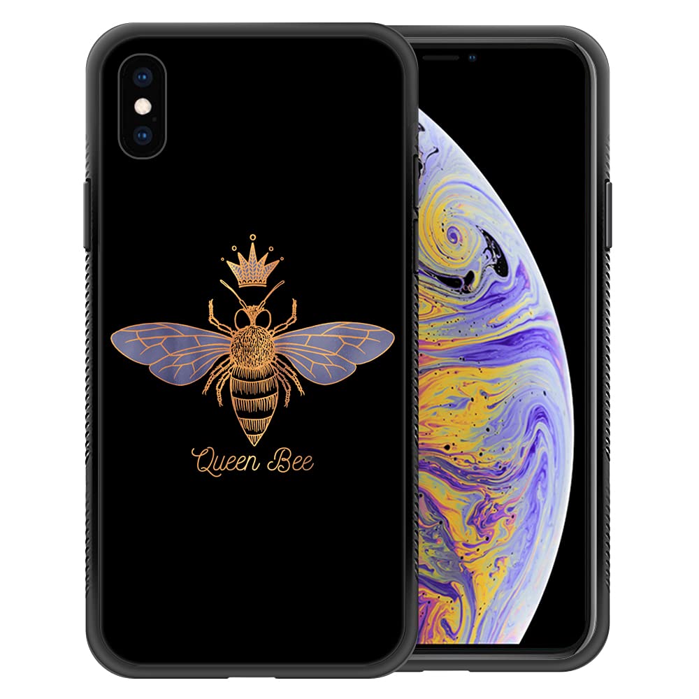 Compatible with iPhone Xs Max Case,Pattern Design Hard PC Back Cover Non-Slip Soft TPU Protective Case for iPhone Xs Max for Women 6.5inch-Queen Bee