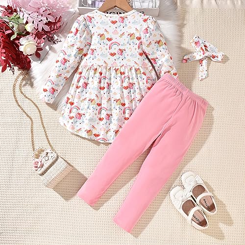 Image of Toddler Girls Long Sleeve Hi-Lo Tops Pant Outfit Fall Winter Clothes with Headband