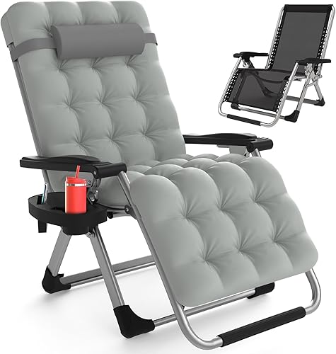 Slendor Zero Gravity - Silla reclinable con bloqueo mejorado y cojín extraíble, silla de campamento reclinable con bandeja portavasos, reposacabezas