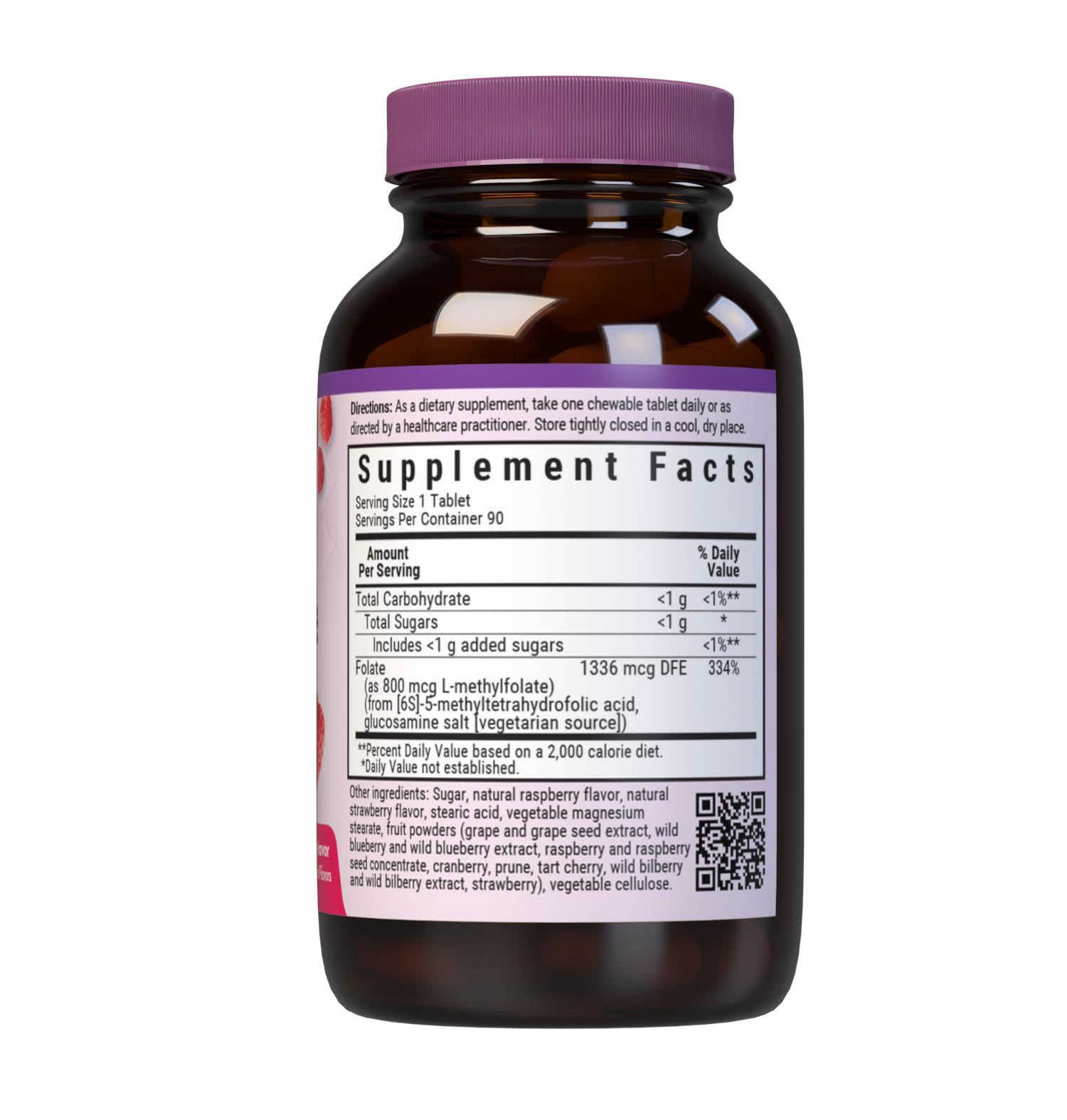 Bluebonnet EarthSweet Methylfolate 800 mcg Cellular Active Coenzyme 5-MTHF L Methyl Folate Supplement - Prenatal & Energy Support* - Non-GMO, Vegan, Gluten-Free - Raspberry - 90 Chewable Tablets — Amazon image 2