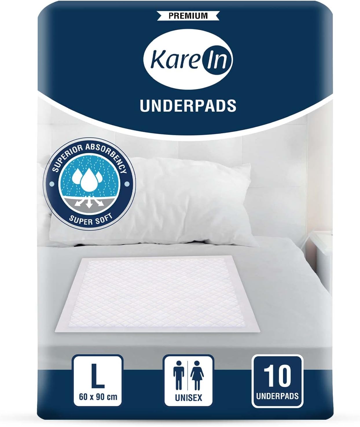KareIn Premium Underpads, Large 60 x 90 Cm, 10 Count, High Absorbency, Leak Proof, Pack of 1