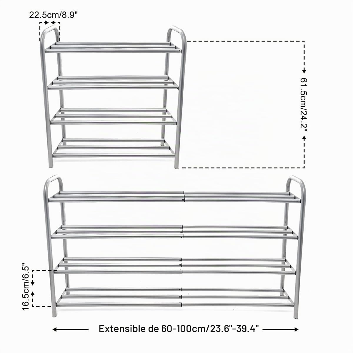 GUANJUNE Organizador de Zapatero Extensible de 4 Niveles,El Estante de Metal Resistente se Organiza con Capacidad para 20 Pares de Zapatos,Rack de Ahorro de Espacio para Armario