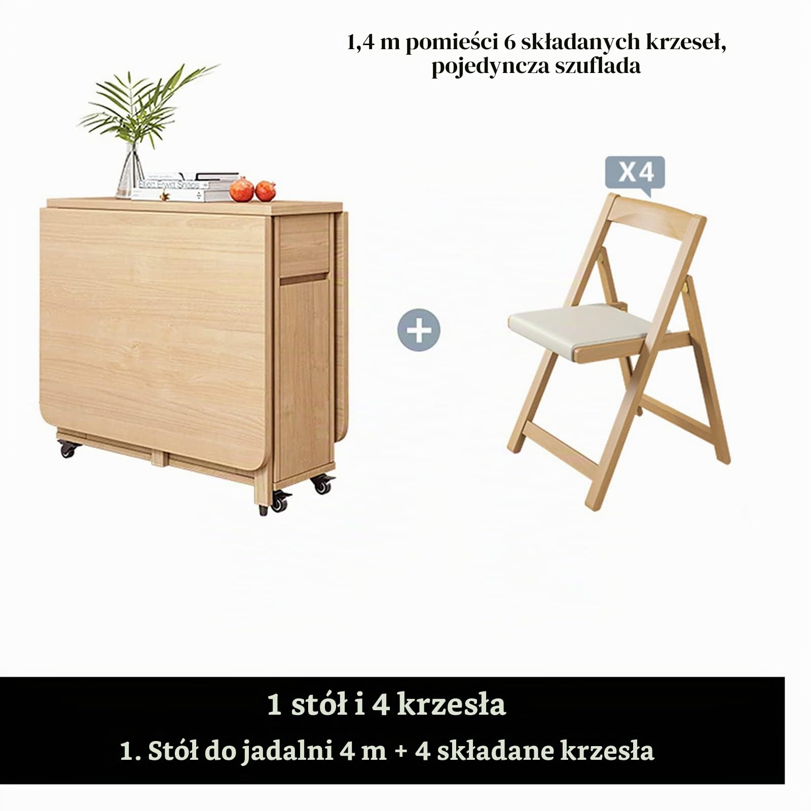 Rozkładany zestaw stołów jadalnych, drewniany składany stół jadalny z 4 krzesłami, wzór z opadającymi liśćmi do kuchni, jadalni, salonu, restauracji