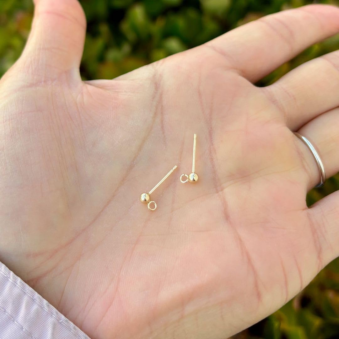 4pcs Adabele Real 1/20 14K Gold Filled 3mm Ball Earring Post Findings Open Ring 4pcs Earring Backs Non Tarnish for DIY Earrings Jewelry Making JK1-D3
