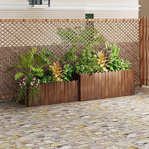 Macetero de madera para jardín mini con forro para verduras 8