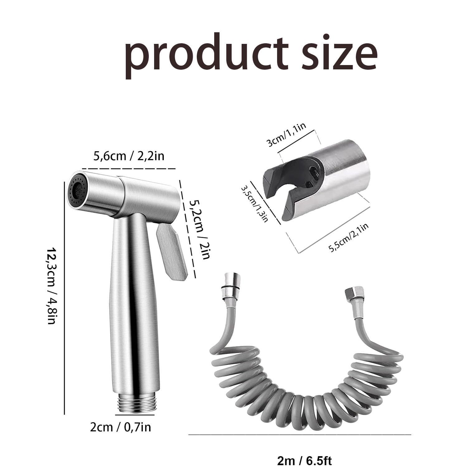 Doccetta per bidet in acciaio inox, set doccetta, getto regolabile, tubo e gancio attacco wc o bidet sospeso