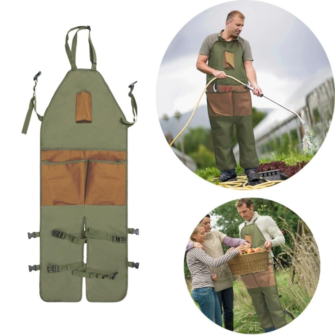 Delantal largo impermeable para jardinería con leggings y bolsillo para teléfono para mujeres y hombres, delantal de jardín con hebilla ajustable para uso exterior, resistente tela Oxford