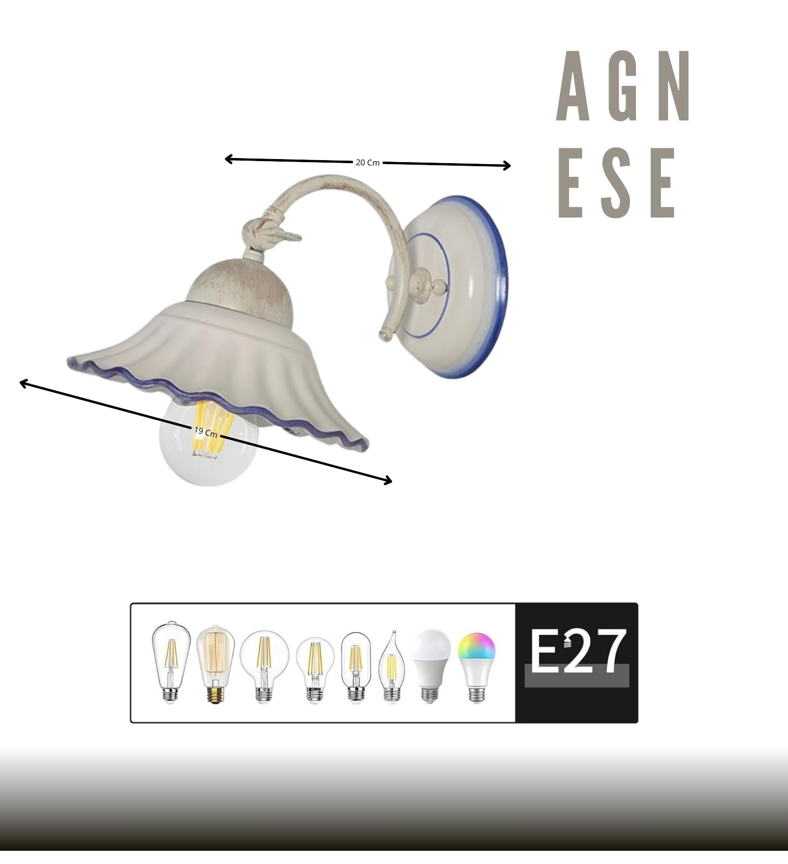 VANNI LAMPADARI - Applique da Parete Interno Agnese - Lampada da Parete con Braccio Orientabile in Ceramica Decorata a Mano - Applique Camera da Letto - Bagno - Cucina – Soggiorno, Blu