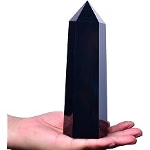 Black Obsidian Towers Large Crystal Point Obelisk 6 Faceted Healing Crystal Stone Wand for Meditation Gift 2.2-2.6 Pound