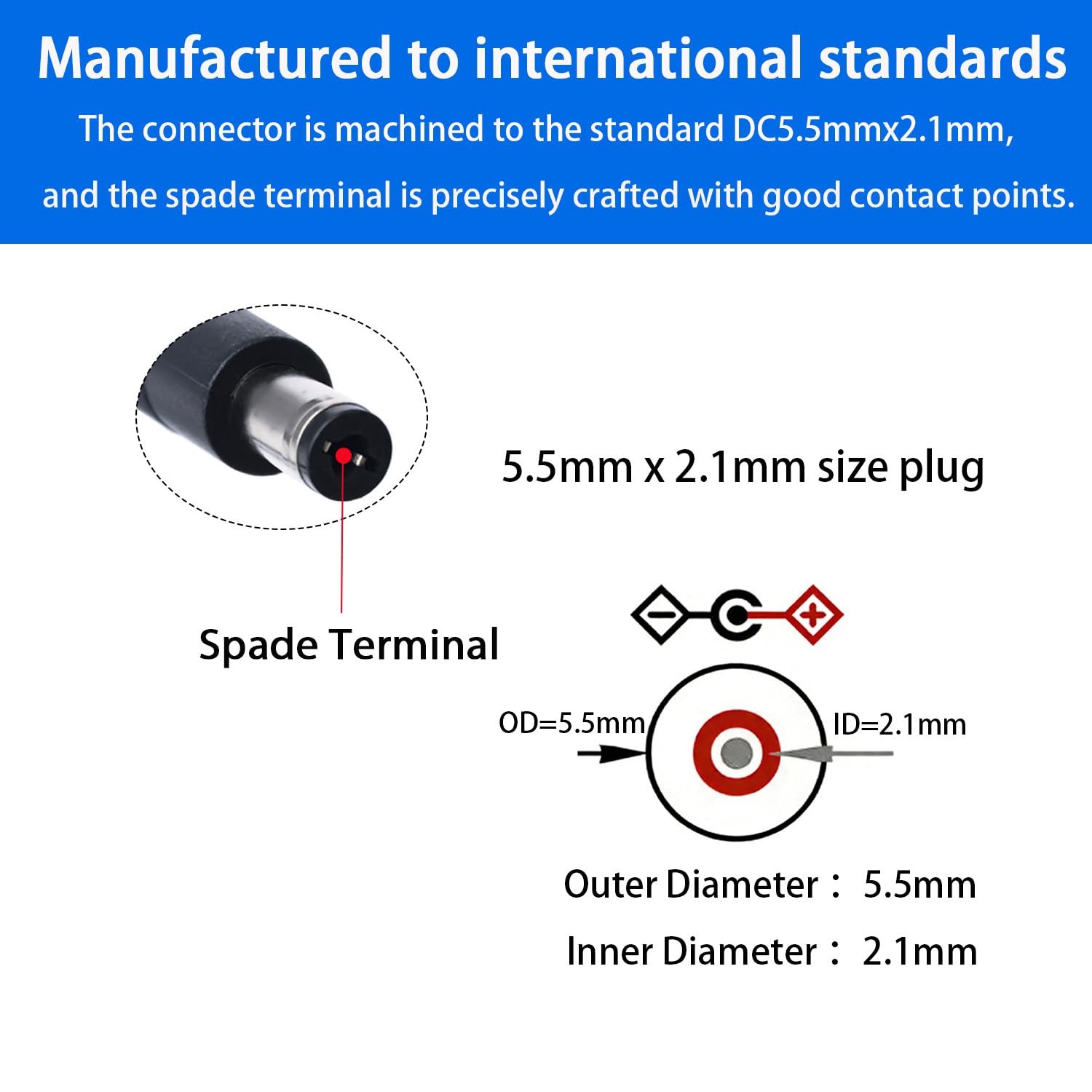 Kabel zasilający DC 5,5 mm x 2,1 mm, 18 AWG męski na męski, 1-36 V, prąd 10 A, odpowiedni do kamer monitorujących, routerów, taśm świetlnych LED, 1 m